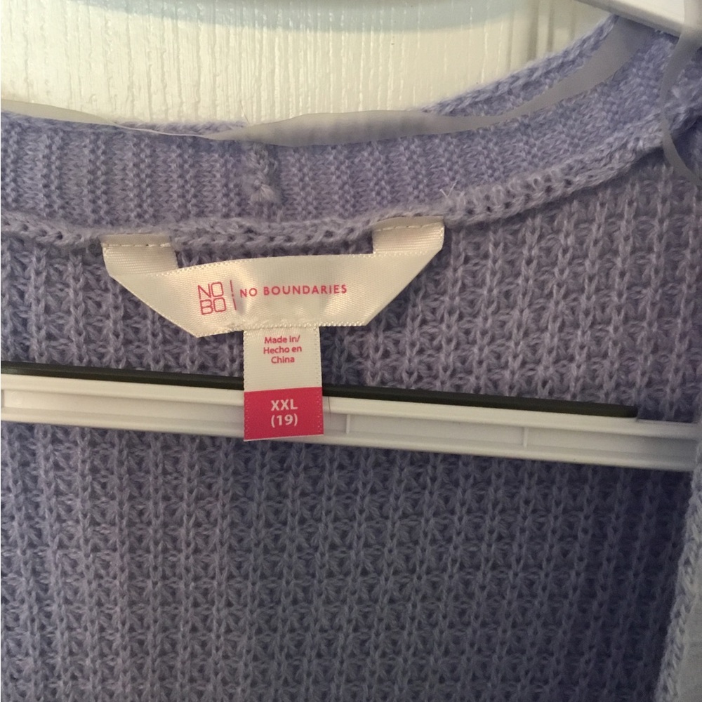 JUNIORS NO BOUNDARIES LAVENDER CARDIGAN SWEATER - Picture 3 of 3